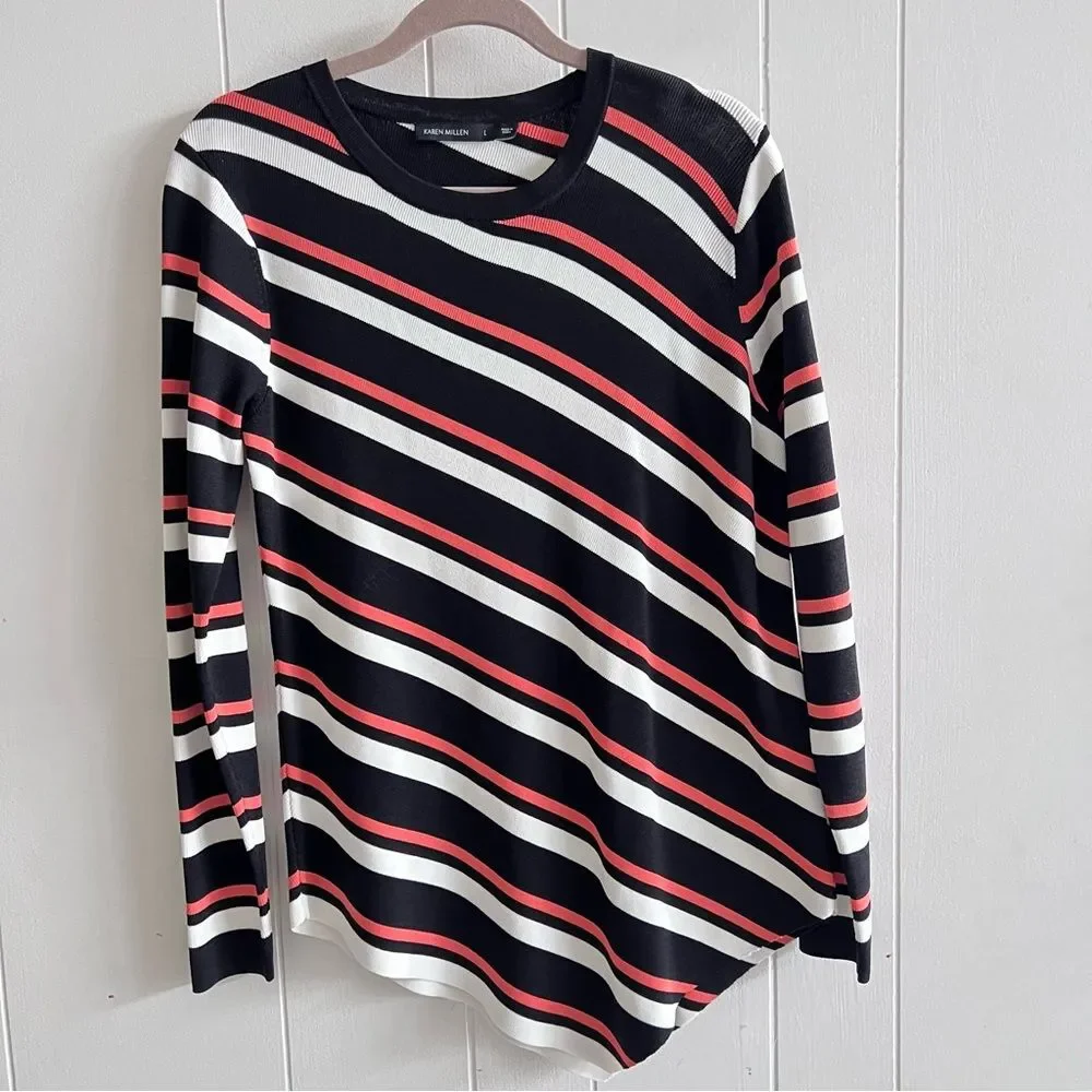 Karen Millen striped asymmetrical crew neck top